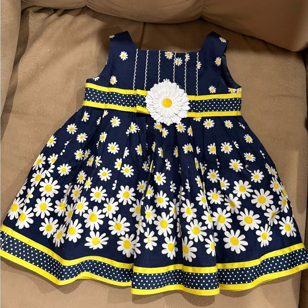 Elegant Navy and Yellow Floral Kids Dress